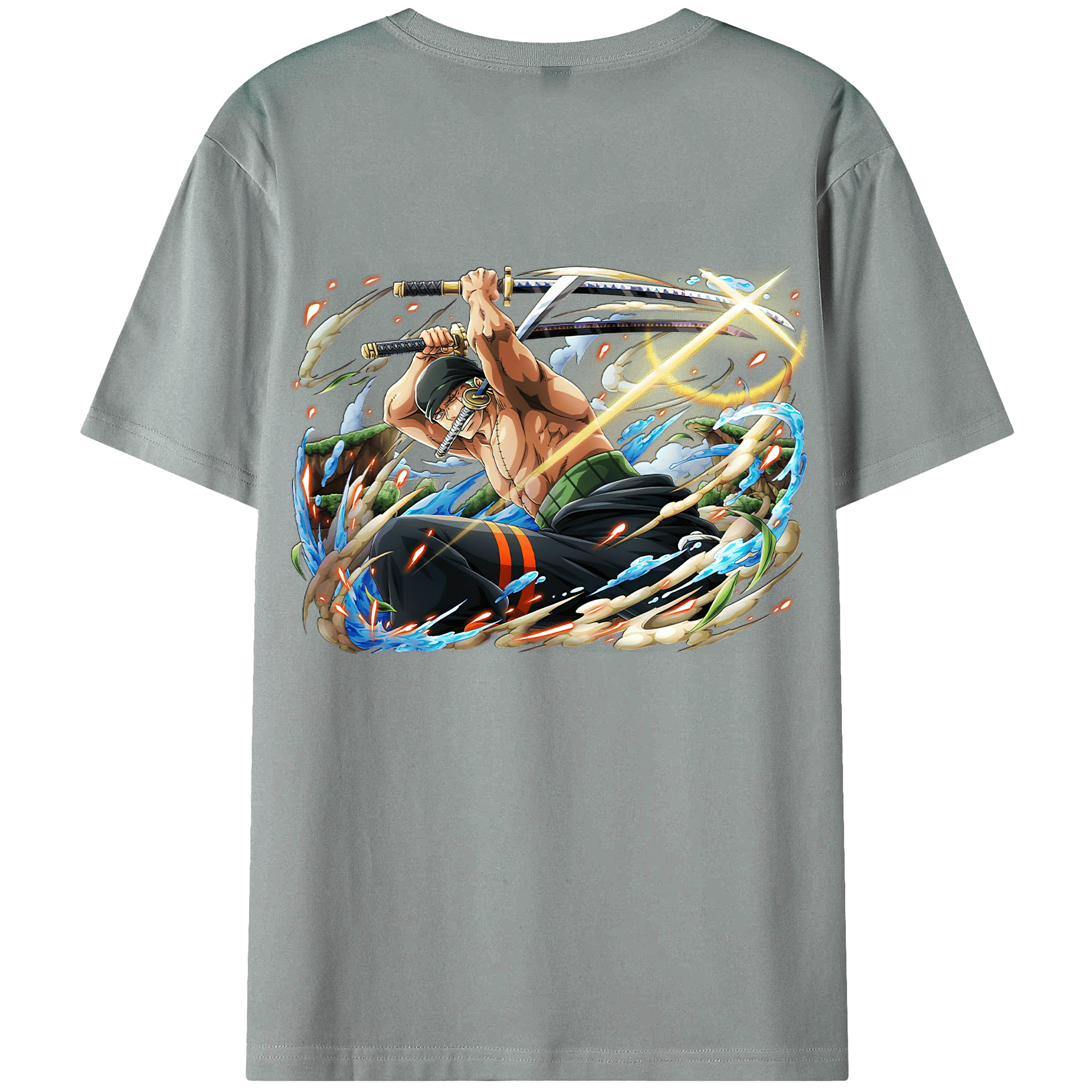 ワンピース ロロノア・ゾロ ONE PIECE Roronoa Zoro 綿100％ メンズ半袖Tシャツ（バックプリント） 通気性